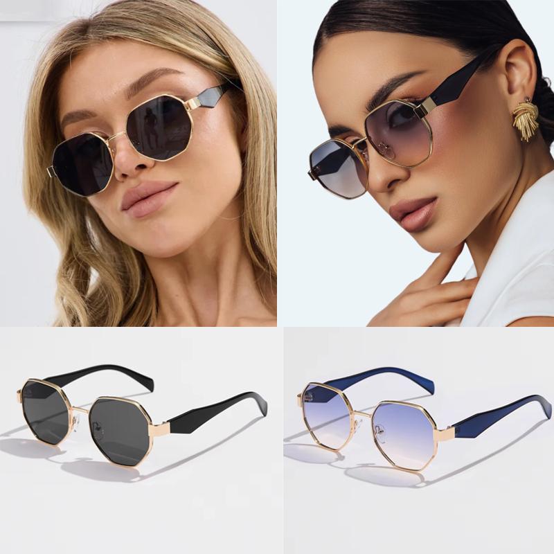 2pcs Retro Metal Frame Sunglasses Women Fashion Polygon Frame Sunglasses Men Luxury Brand Design Decorative Glasses Uv400