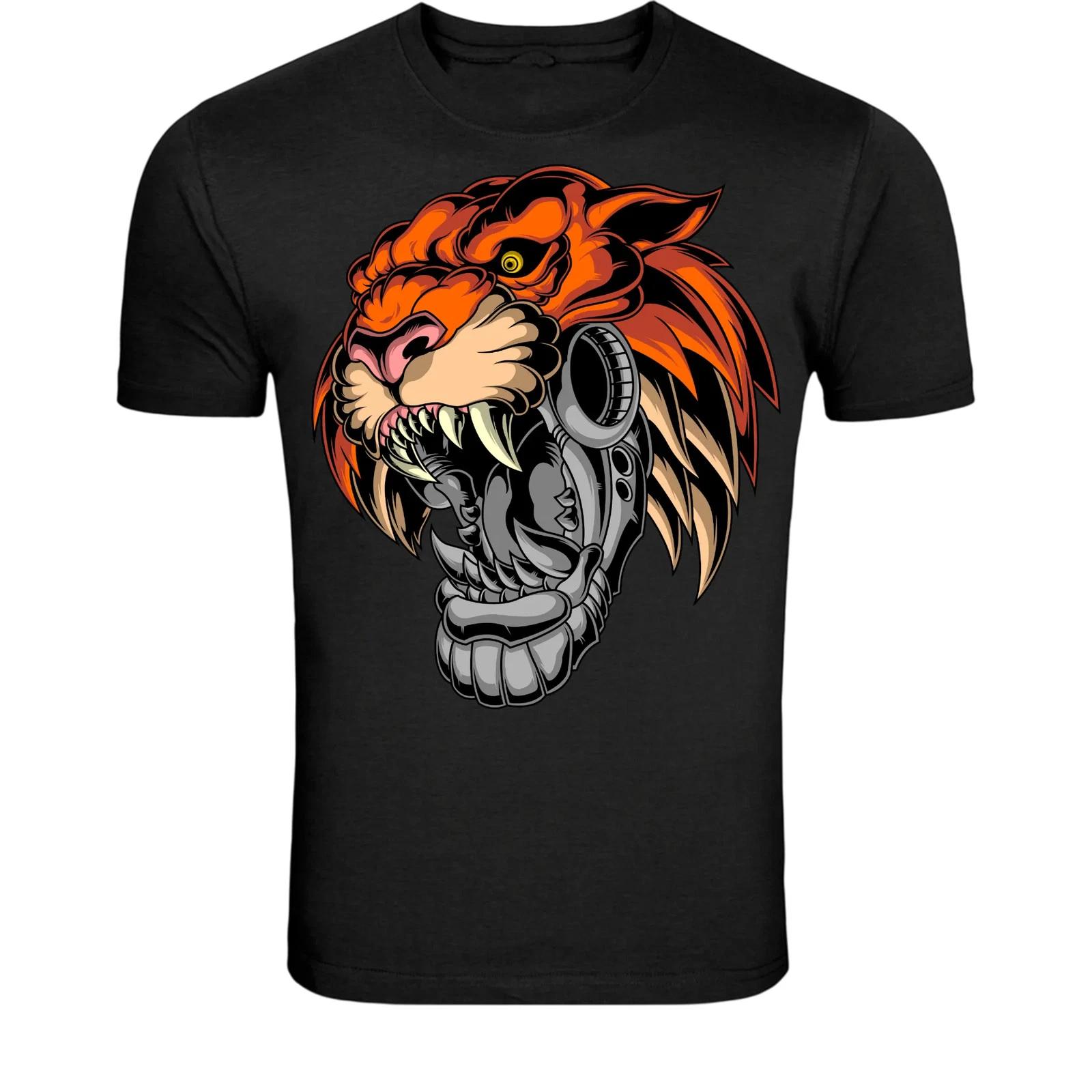 Cyber Tiger Head T-Shirt - Futuristic Mechanical Tiger Graphic S