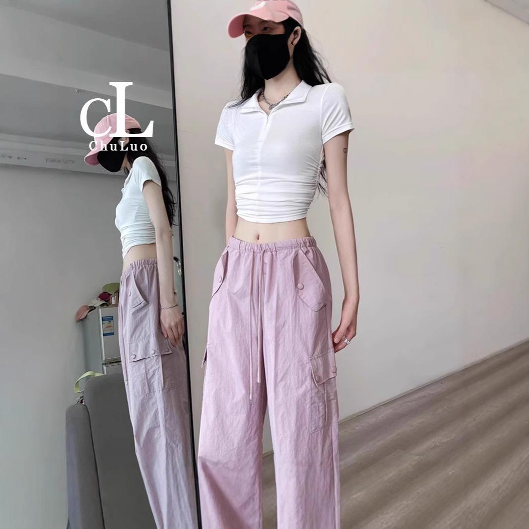 

Women s Pink Cargo Pants: Summer 2025 Lightweight Petite Quick-Dry Wide-Leg Sports Style M