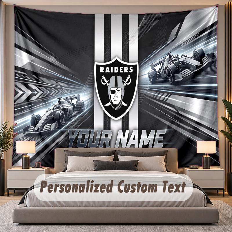 Custom Name Text Tapestry Las Vegas Raiders Personalized Polyester Wall Tapestry For Bedroom And Room