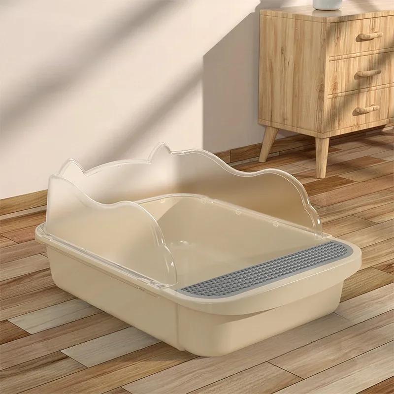 Large Semi-Enclosed Cat Litter Box - High Sides Removable Kitty Litter Pan Suitable for Cats/Kittens Rabbits & Small Animals