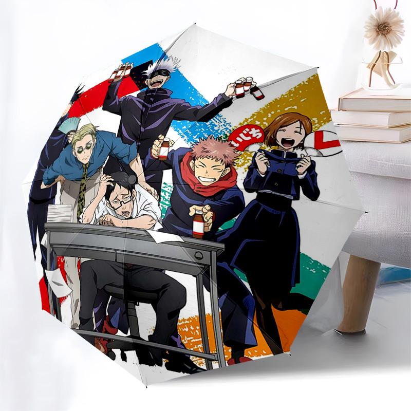 

1pc Jujutsu Kaisen Inspired Automatic Umbrella - Portable 3-Fold Design with Iron Frame, Perfect for Fans, Travelers, Everyday Use, and Festive Gifts!