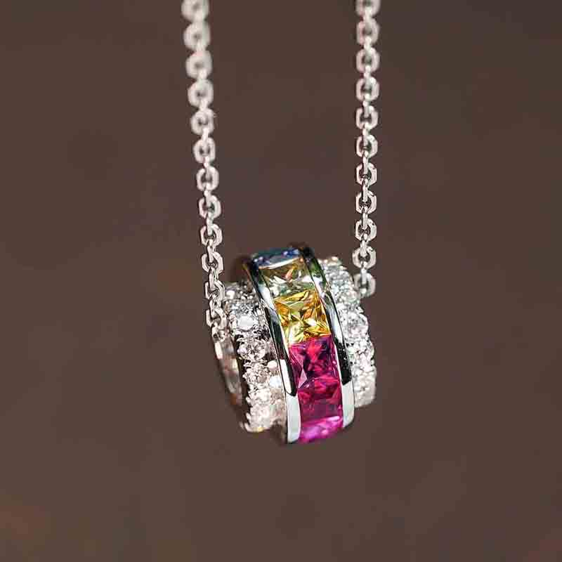 

Rainbow Princess CZ Necklace for Women Fashion Accessories Luxury Trendy Bridal Wedding Necklace Statement Girls Jewelry 45cm