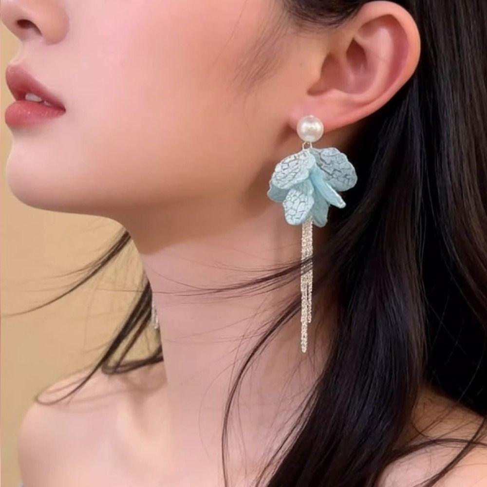 Long Style Pearl Earrings Peach Tea Color Zinc Zinc Alloy Earrings Fashion Jewelry Vacation Style