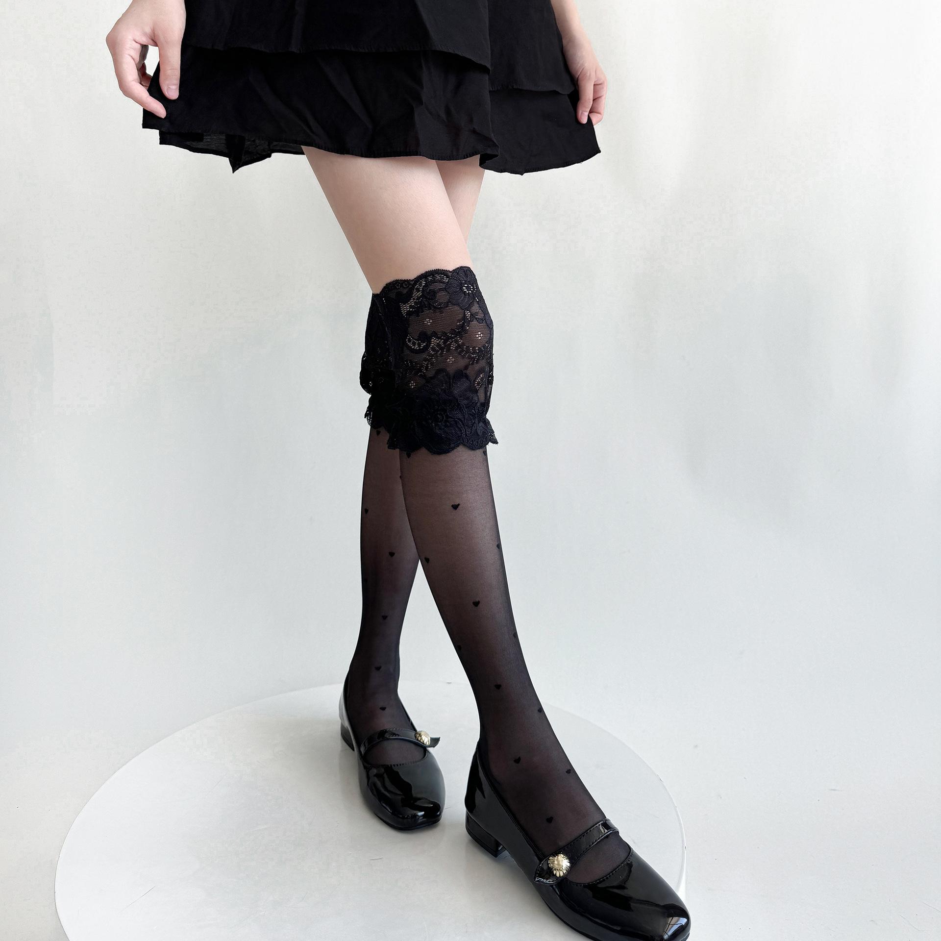 

Чулки для девочек, ультратонкие прозрачные гольфы в горошек, носки с кружевными оборками и принтом в виде сердца, высокие гольфы One Size