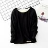 Thick Plus-Size Velvet-Lined Long-Sleeve Ribbed Cotton T-Shirt - Korean Style