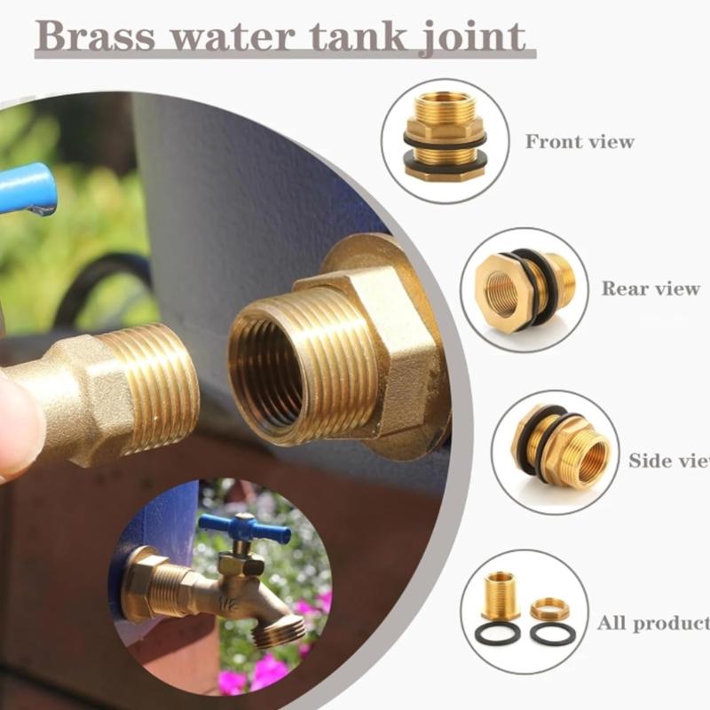 1/2 Stück Messing Gewindeverbindungsstücke Mit Gummidichtungen G3/8" x G1/2" Für Regentonnen Tanks Und Behälterinstallationen