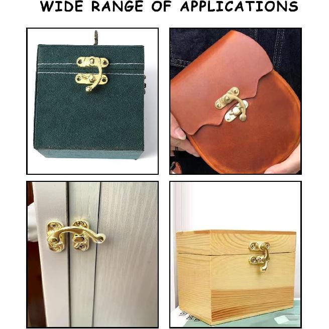 Antique Hook Hasp, 100% Solid Brass Swing Arm Clasp Latch 2Pack Vintage Style Left and Right Hook Latch with Mounting Screws for Suitcase Jewelry Box