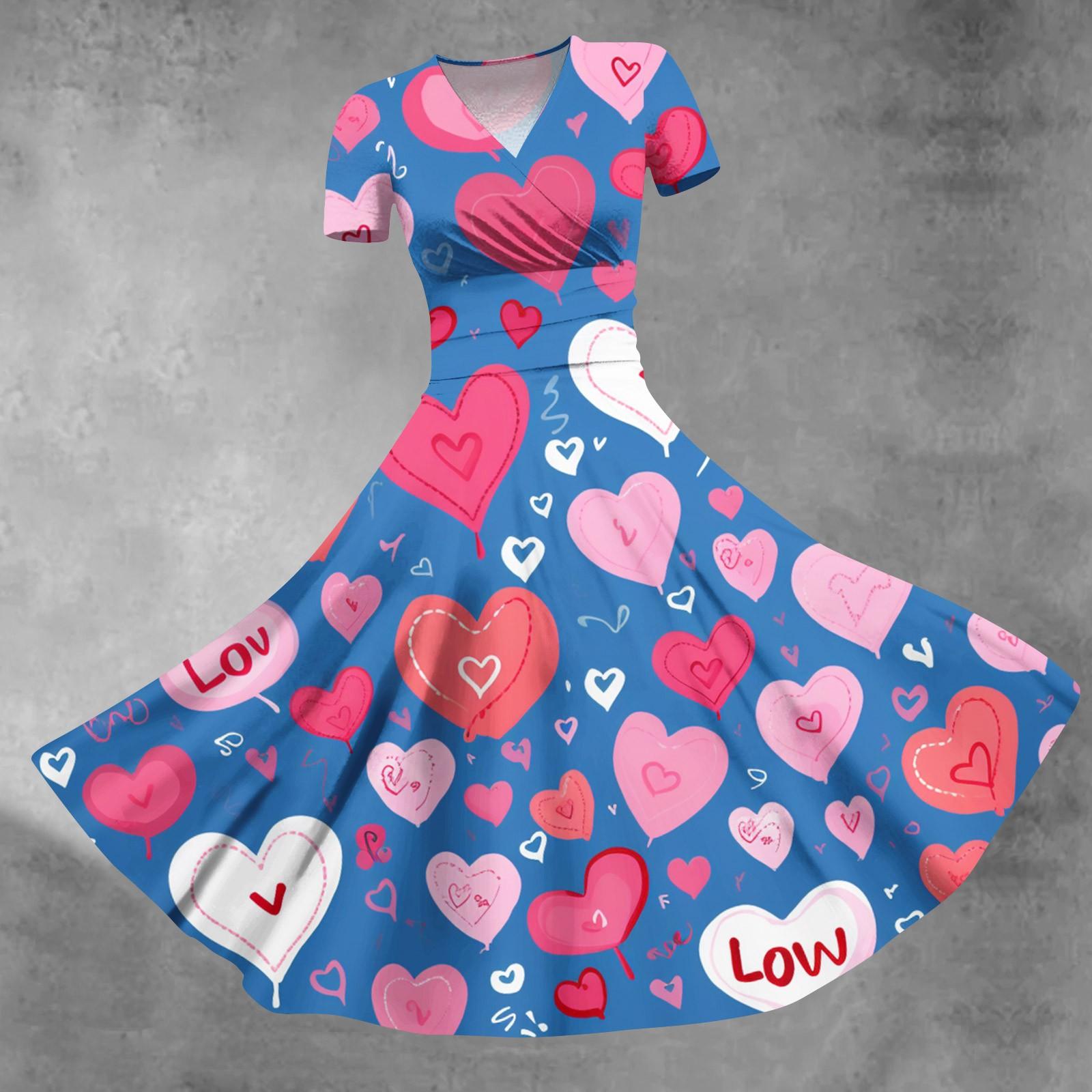 

Женское платье принцессы, сексуальное плиссированное платье с короткими рукавами и v-образным вырезом на день святого Валентина, с принтом на талии S киноварь