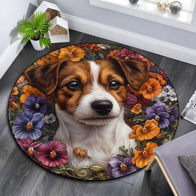 Jack Russell Round Area Rug,Carpet Rug for Living Room Bedroom Sofa Playroom Decor,Non-slip Floor Mat
