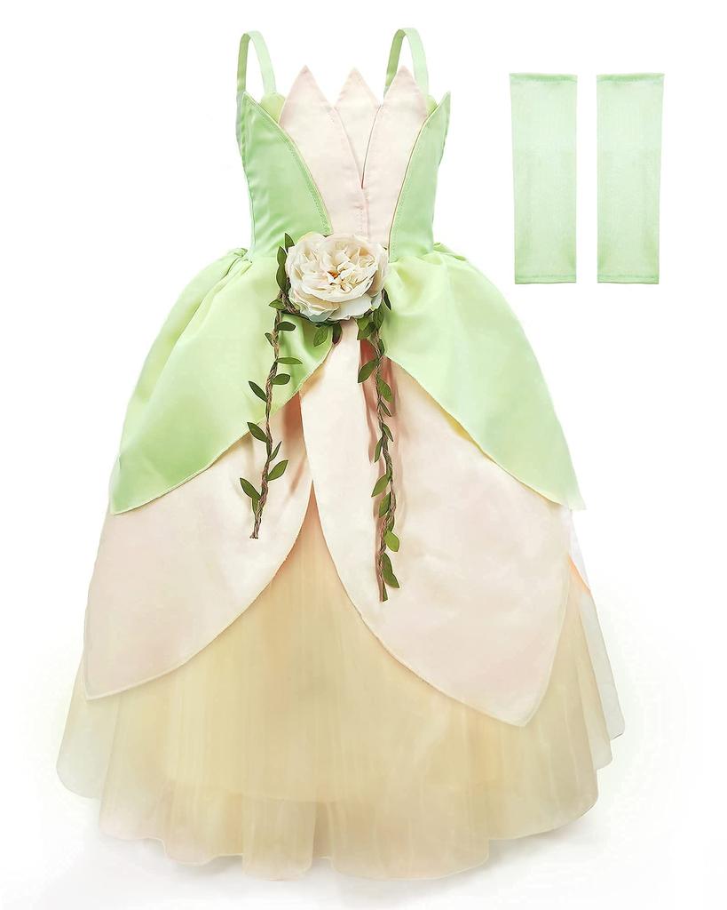 Princess and the Frog Princess Tiana Frog Princess and Frog King Floral Cosplay Event School Stage School Recital [TYHTYM] Dress, Dress, Costume,