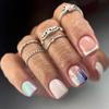 Short Round False Nails Black Snake Skin Nail Tips Fashion Fake Nails  for DIY