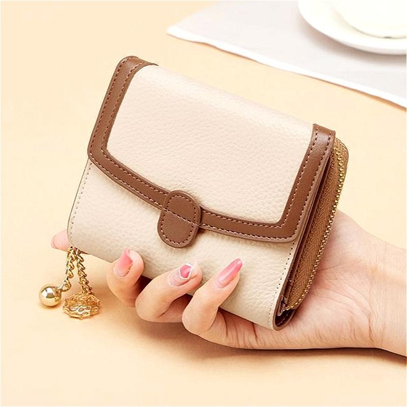 Damen-Dreifach-Portemonnaie PU-Leder Diebstahlschutz Reißverschluss Münzfach Großer Kartenhalter Clutch-Geldbörse