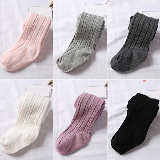 2-12 Y Elastic Waist Premium Cotton Girls Pantyhose Ultra Soft Solid Color Twist Pattern Kids Leggings for Daily Wear