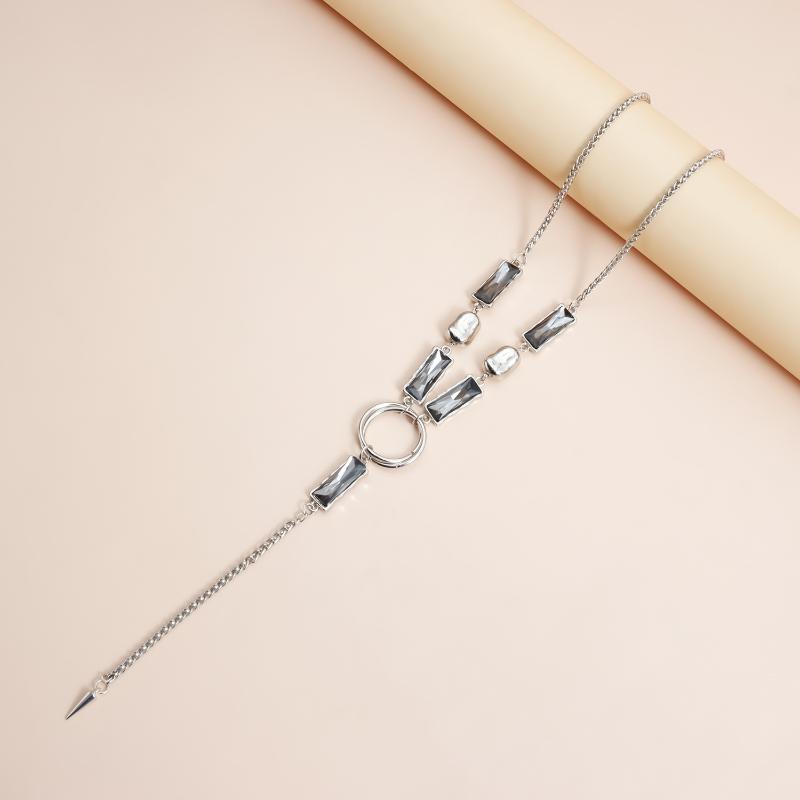Fashionable Square Black Diamond Irregular Y-Shaped Necklace Decoration Sweet Cool Girl Necklaces Jewelry Accessories Gifts