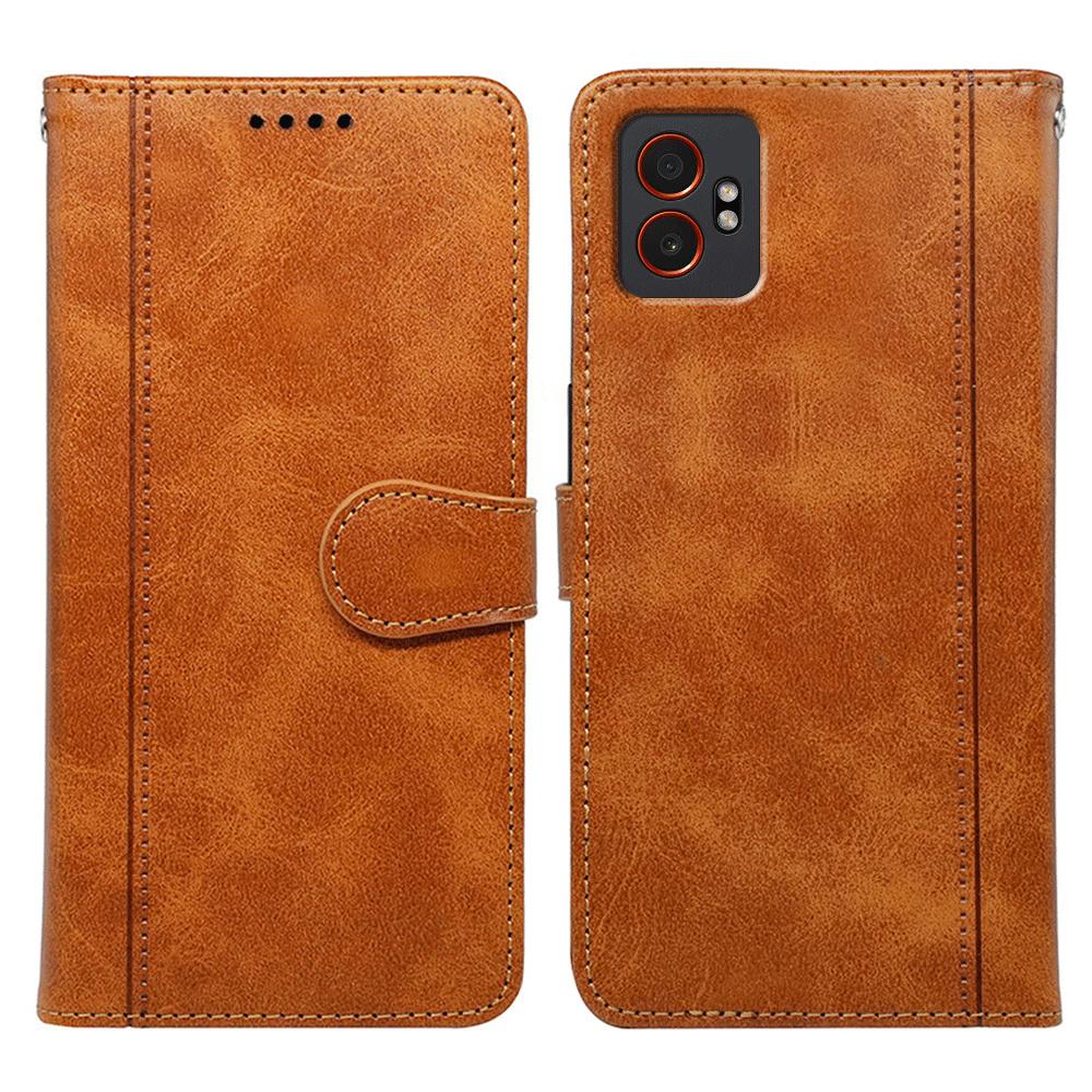 

For Samsung Galaxy XCover7 Pro Case Calf Texture Leather Stand Book Style Phone Cover Yellow