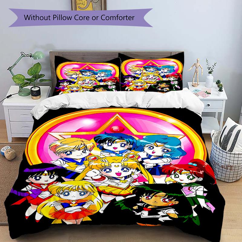 Sailor Moon Adventure Print 3Pcs Bedding Setduvet Cover With 2 Bedropillowcase Home Birthday Gift