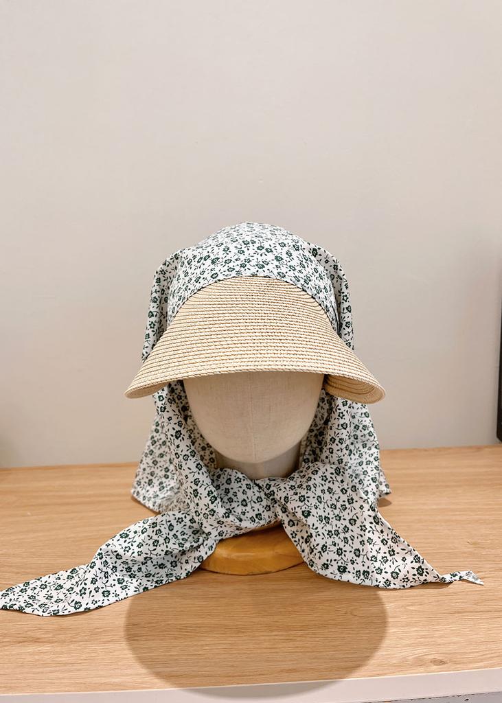 Floral Style Plaid Strap Headscarf Hats for Women Sunmmer Seadise Beach Vacation Sun Protection Fashion Versatile Sun Hat