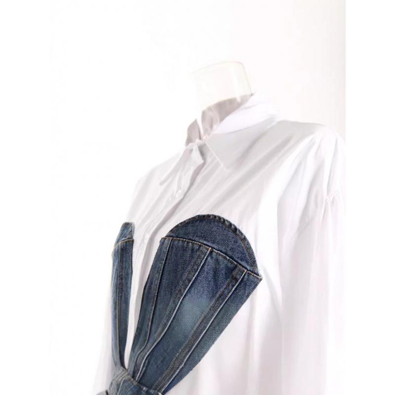 Nischen-Design Frühling 2025 Colorblock Patchwork Denim Korsett Taillenformende Bluse für Damen