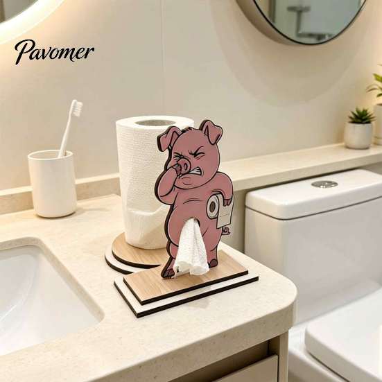 Funny Animal Toilet Roll Stand Paper Holder, Creative Shape Dispenser, Vertical Stable Tissue Unique Housewarming Gift Rack, Solid Wood for