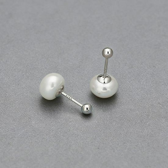 Handmade S925 Sterling Silver Pearl Stud Earrings with Ear Care Accessories Plain Silver