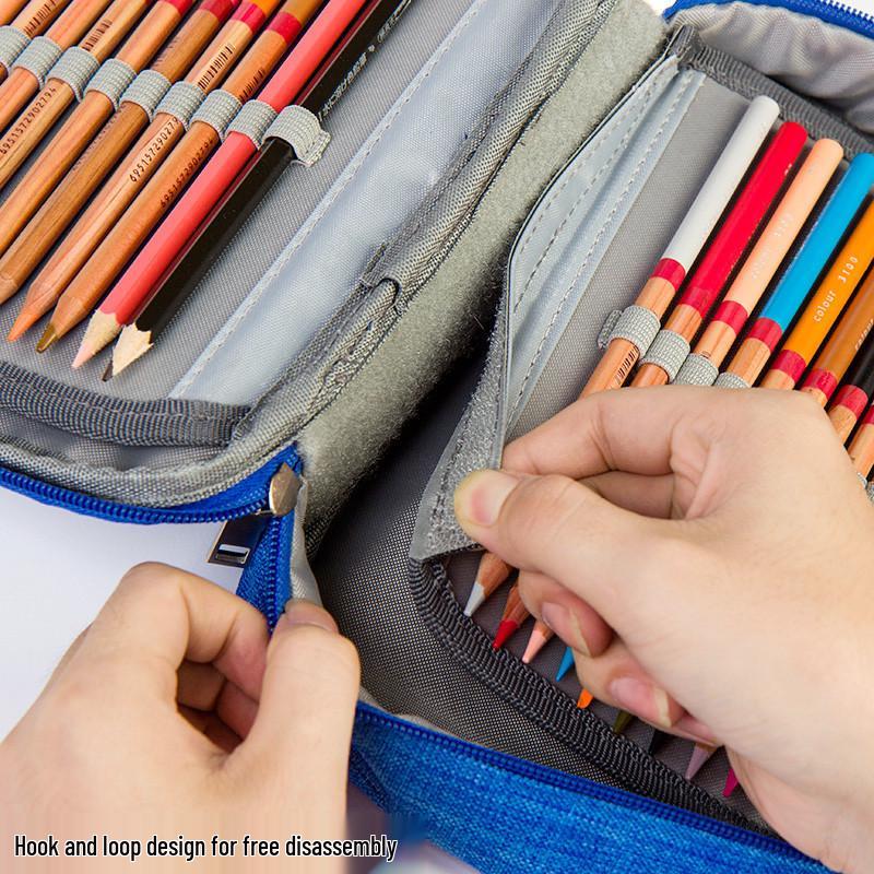 72-Hole Sketch Pencil Storage Bag - Student 3-Layer Pencil Case for 24, 48, or 72 Pencils.