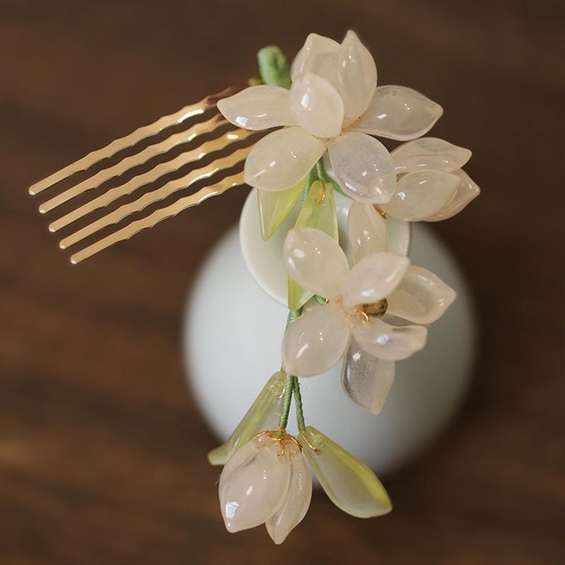 1Pcs Cool Jade Orchid Flower Hairpin For Women Chinese Style Flower Hair Stick Handmade Jewelry Hair Accessory Hanfu Hair Comb