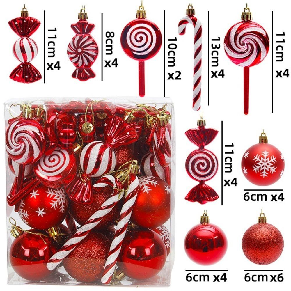 36PCS Electroplated Painted Christmas Tree Balls Ornaments Candy Cane Design Shatterproof Christmas Tree Party Decoration