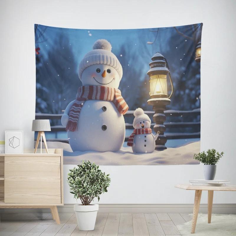 Christmas New Year Cute Snowman Pattern Living Room Bedroom Decoration Tapestry