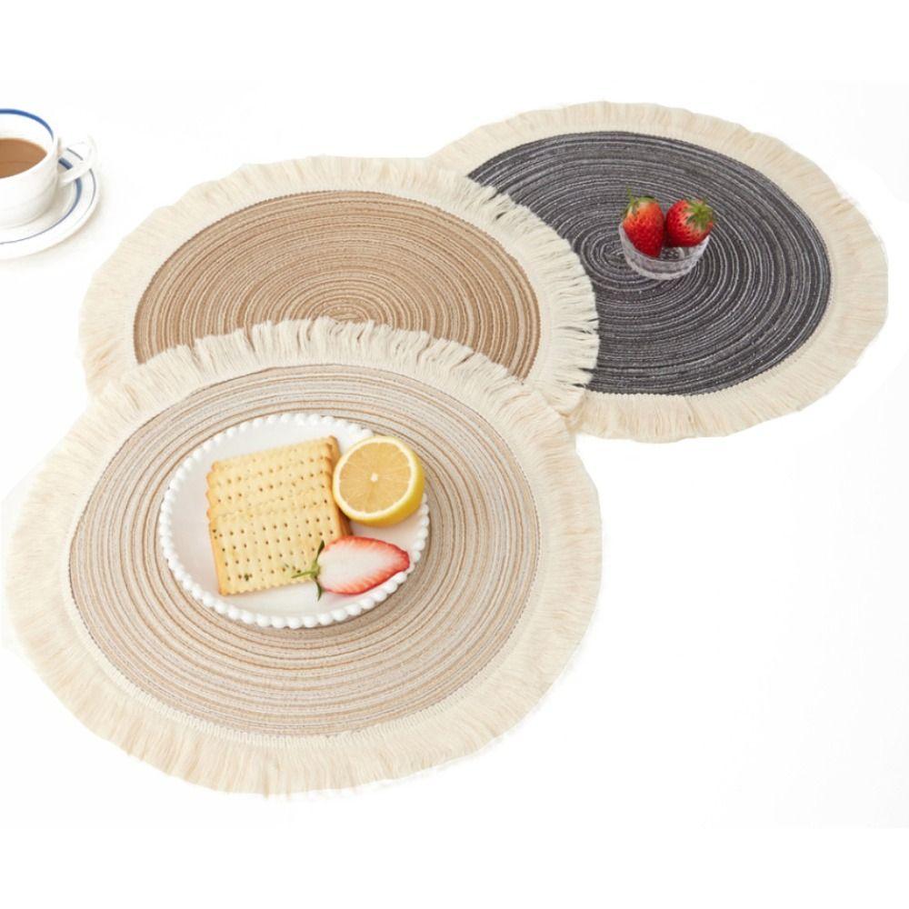 Nordic Style Dinner Placemat Tassel Woven Cup Mat Vase Pad Round Ramie Placemat  Dining Table