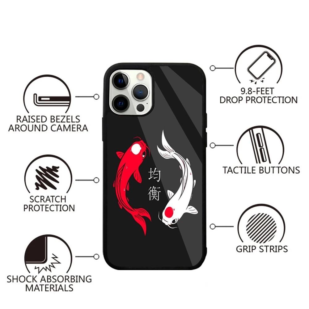 Koi Carp Fish Yin Yang Art Phone Case For iPhone 16,15,14,13,12,11,Plus,Pro,Max,Mini Magsafe Magnetic Wireless Charging