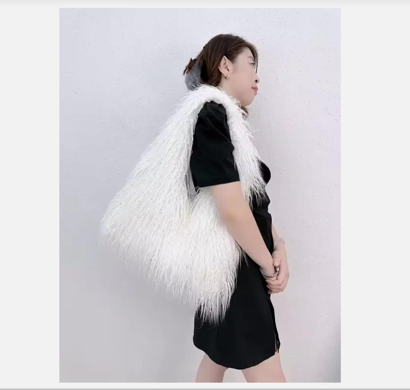 2025 NEW Wool Women's Plush Shoulder Bags Y2k Hot Girls Faux Fur Drawstring Bucket Bag Fashion Female Furry Purse Tote Handbags