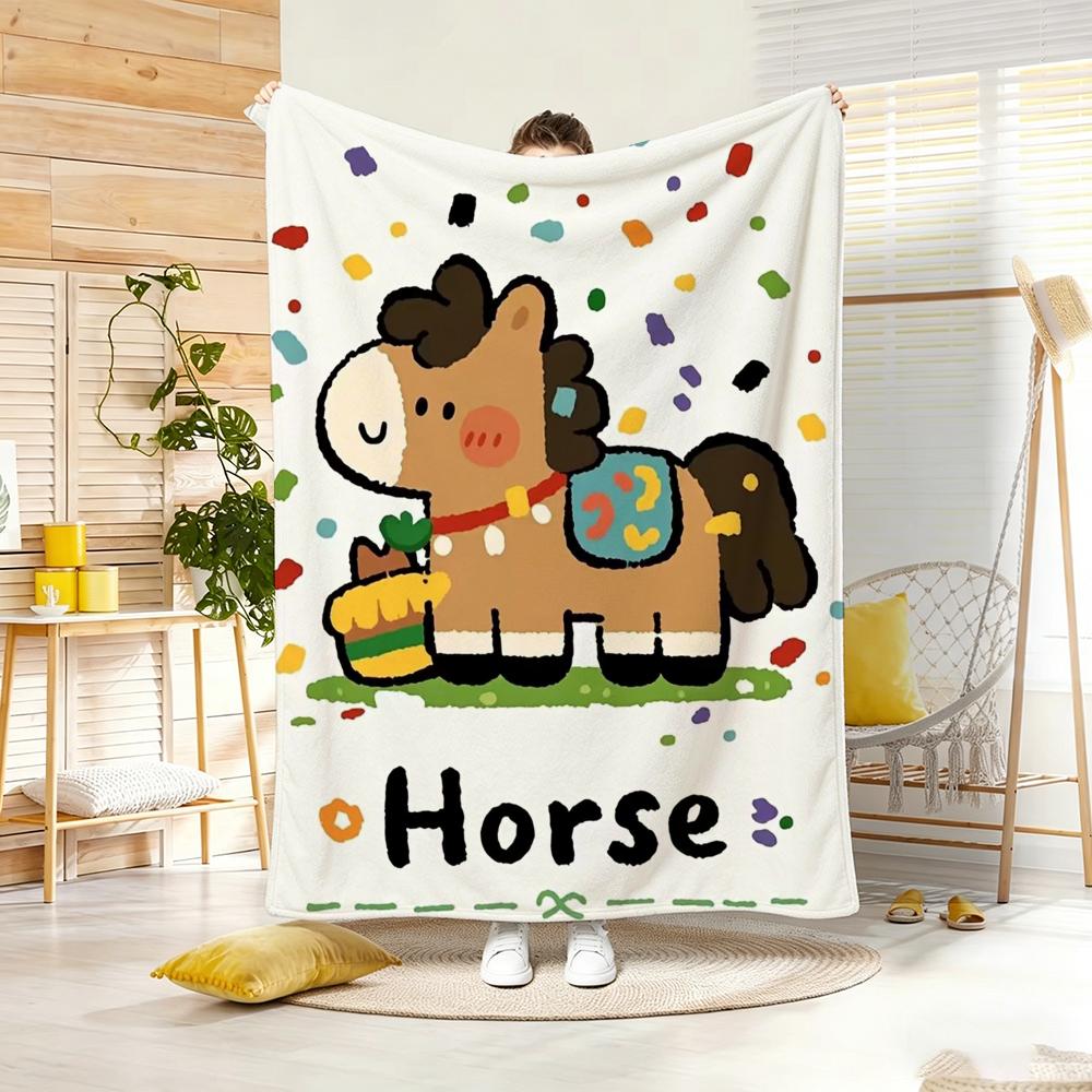 Painting Cute Pony Throw Lightweight 240G Flannel Blanket Soft Skin-Friendly For Summer Cooling