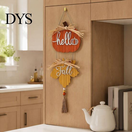 Innen Außen Herbst Dekoration Hallo Herbst Holzschild zum Aufhängen, Kürbis Ahornblatt Türhänger mit Quaste, Herbst Thanksgiving Wanddeko, Bauernhaus