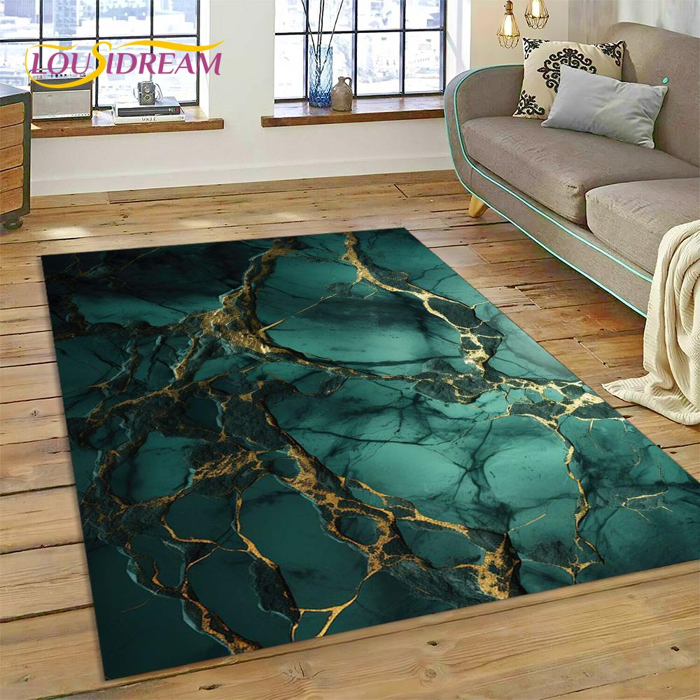 Dream Colour Marble Blue Green Gold Luxurious Carpet Rug for Home Living Room Bedroom Sofa Doormat Decor,Area Rug Non-slip Mat