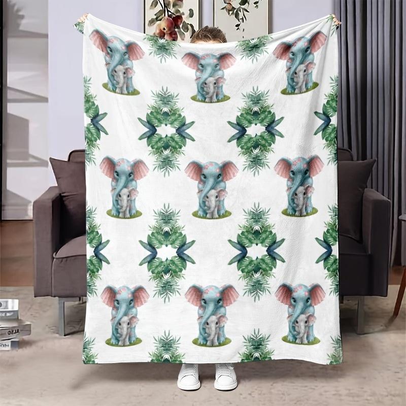 Jungle Elephant Family Blanket Reversible Flannel Throw for Wildlife Lovers AllSeason Comfort Safari Adventure Gift 75X95CM