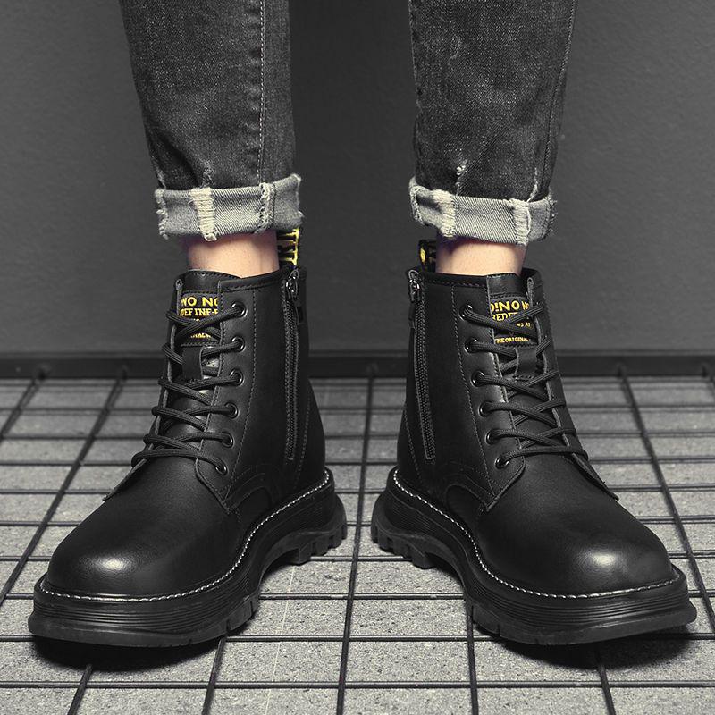 Men's Winter Cotton Fleece-Lined Martin Boots: High-Top, Thick-Sole British Style Workwear Shoes for Snow.