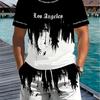 Men 2Pcs Los Angeles Letter Print T-shirt Shorts Set Summer Casual Outfit