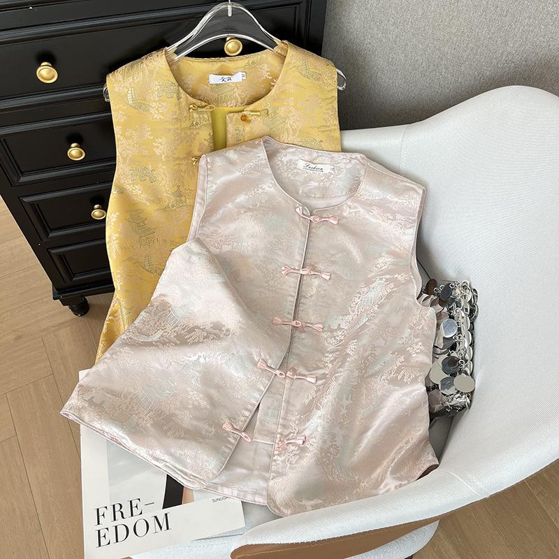 

Жилет жаккардовый высокого класса с дисковой пряжкой, жилет для мамы, женский верхний, весенний XXXL [Recommended 138-75kg] розовый