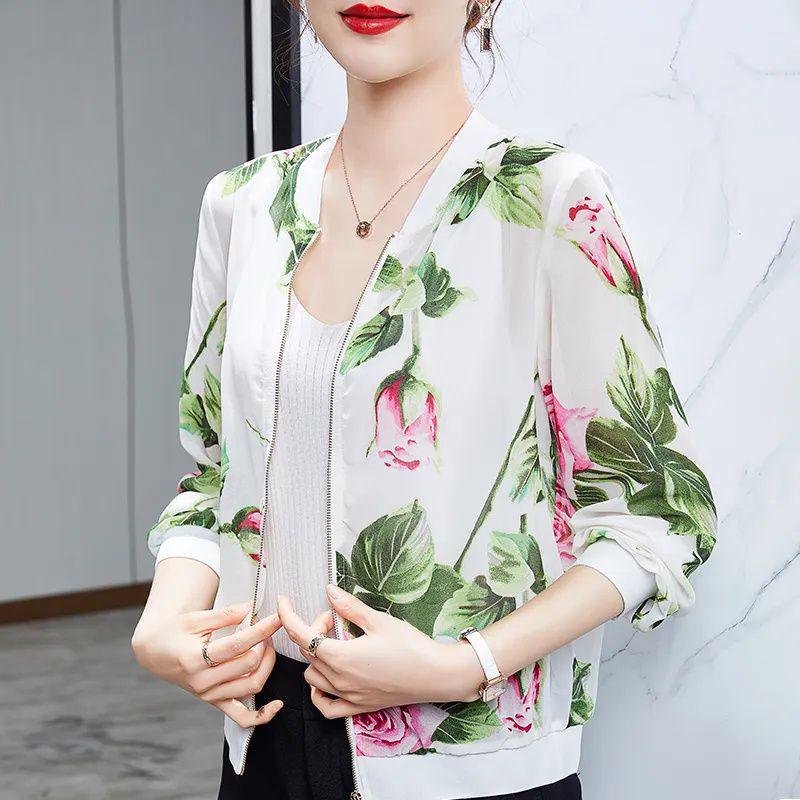 Women s Stylish Versatile Summer Sun Protection Slimming Baseball Jacket - Loose Fit, Printed Design 2XL