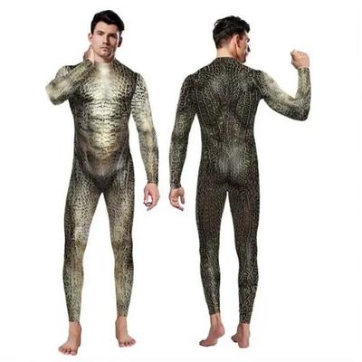3D Crocodile Printed Cosplay Bodysuit Costume Men Women Snake Skin Pattern Zentai Halloween Party Jumpsuit Performance Suit
