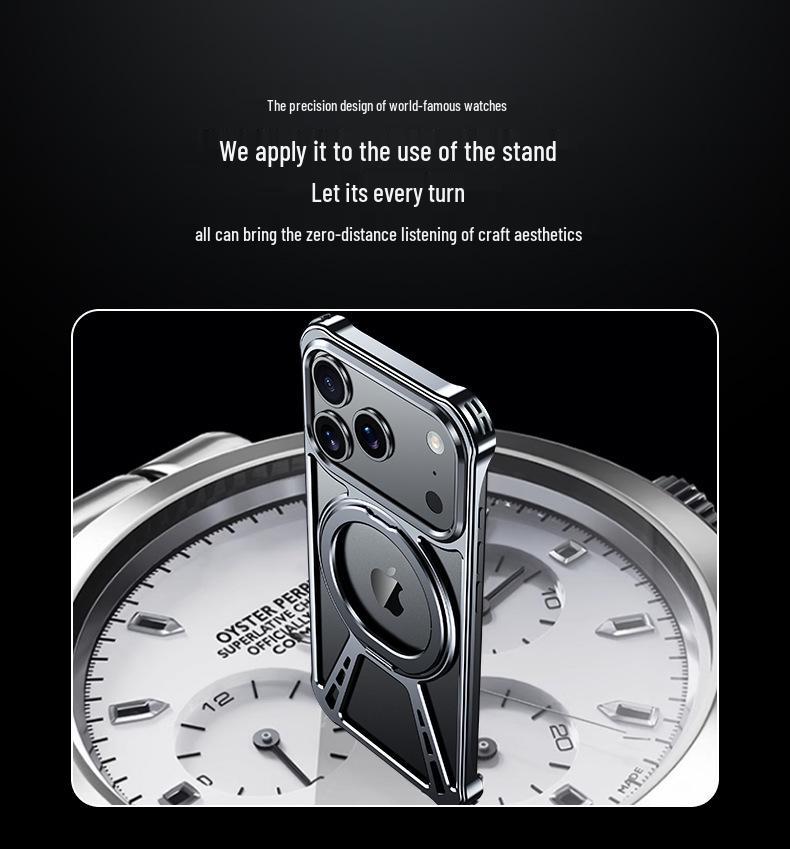Compatible with iPhone 17 Air: Metal Hollow Heat-Dissipating Magnetic Stand Case for Apple 15/16 Pro Max.