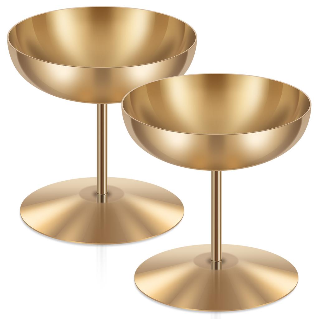 2 Stück Edelstahl Runde Fußschalen Eisbecher Rostbeständig Dessert Salat Kelchglas Party Servierschale für Geburtstag Hochzeit