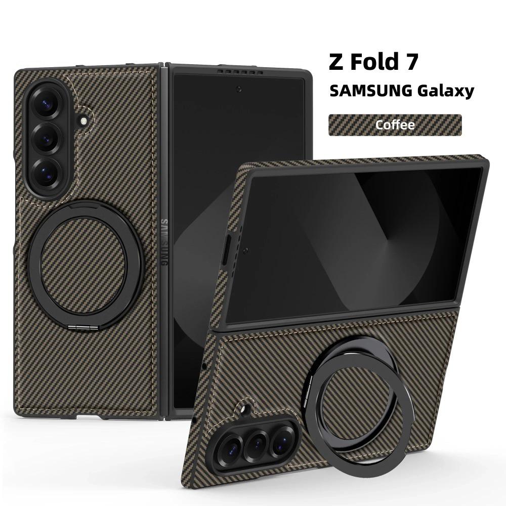 Business Carbon Fiber Texture Magnetic Case for Samsung Galaxy Z Fold 7 6 5 4 3 for Magsafe 360° Rotating Stand Protection Cover