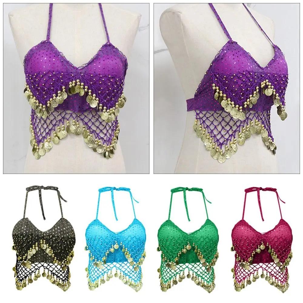 Belly Dance Costume Beads Crisp Tassel Crop Top Halter Suspenders Underwear Performance Party Tops Without Bottom For Women