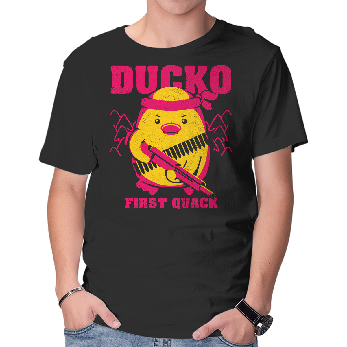 Unisex Crew Neck T-Shirt Ducko First Quack Graphic Short Sleeve Casual Tee XXL