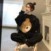 Korean Women's Winter Velvet Pajama Set - Cute Bear Coral Fleece Loungewear