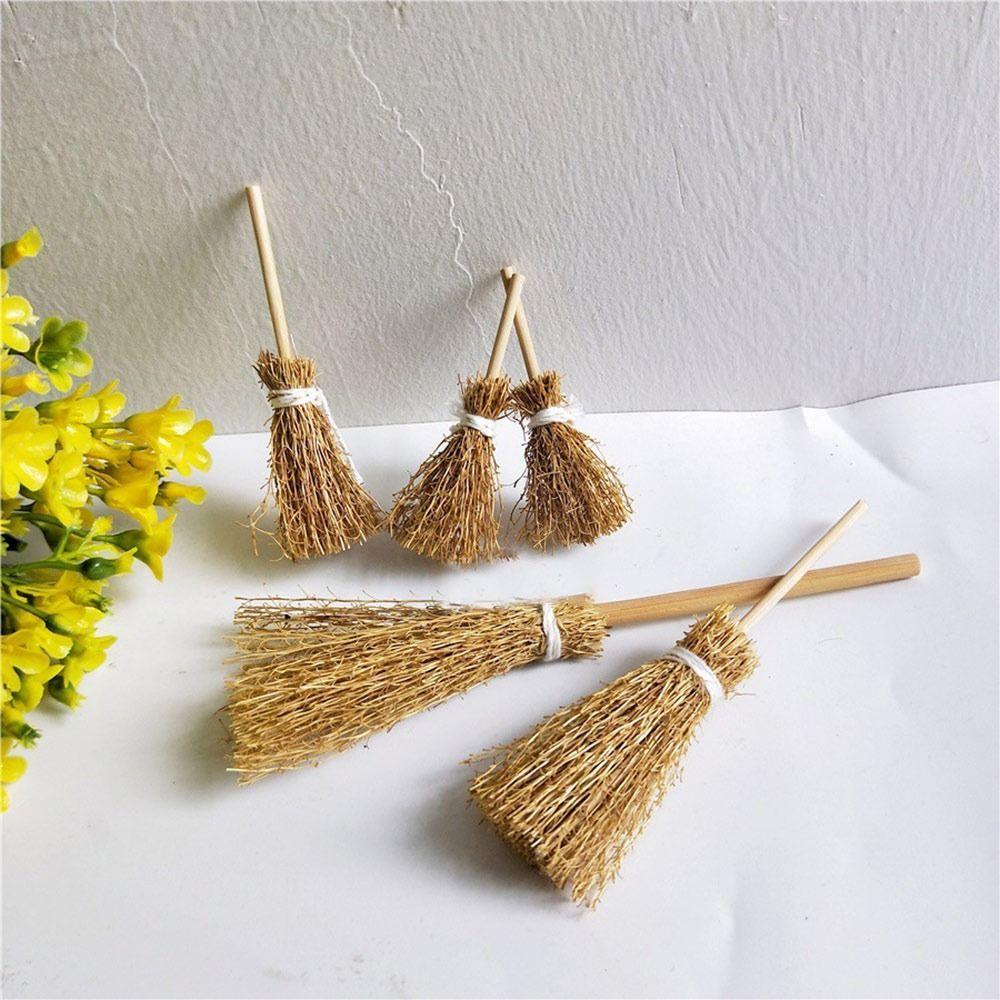 5Pcs Mini Broom Red Rope Straw Brooms Dollhouse Decor Halloween Micro Landscape Decorations Accessories Witch Broom