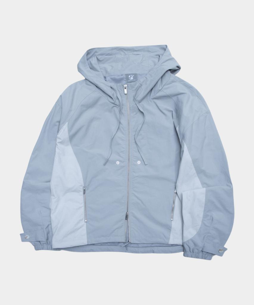 SOMEPLACE MAN Side Contrast Detail Hooded High-Neck Windbreaker Zip-Up Jacket [Grey]