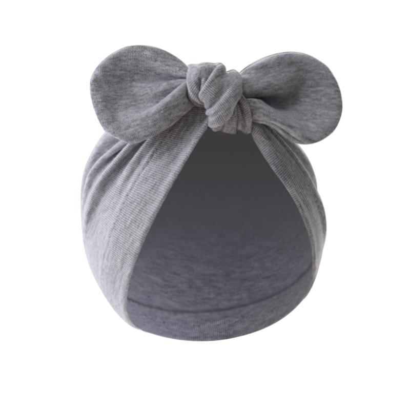 Pudcoco Baby Girls Turban Hat, Soft Elastic Cute Knotted Bow Hat Nursery Beanie Cap for Infant серый